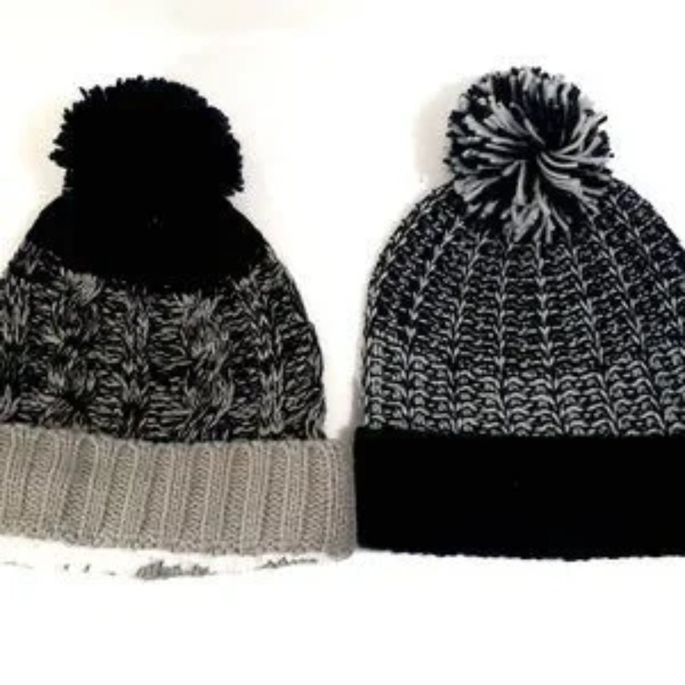 Winter Essentials Knitted Beanie Hat with Pom Poms (Lot of 2)